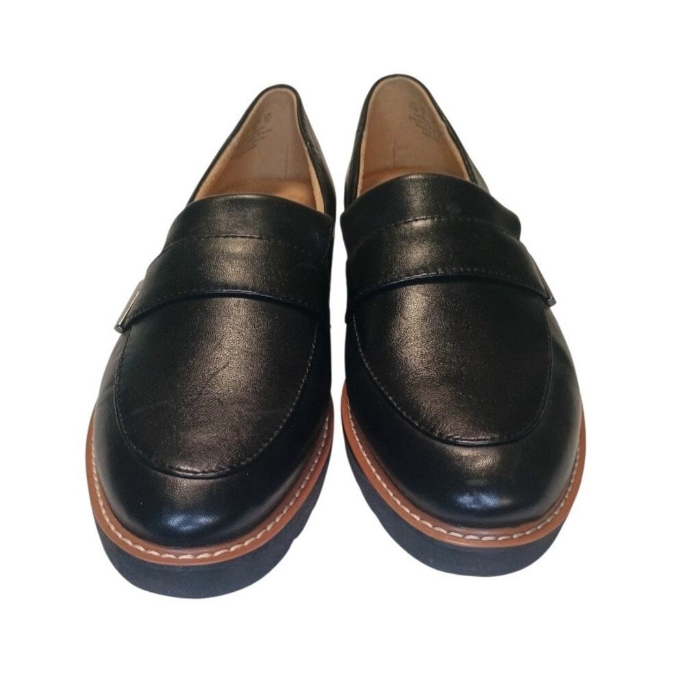 Naturalizer Black Leather Penny Loafers with Brown Trim
